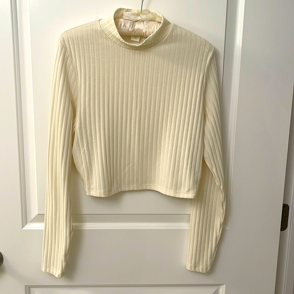 H & M Crop Knit Top/Vertical Ribbing/ mock neckline